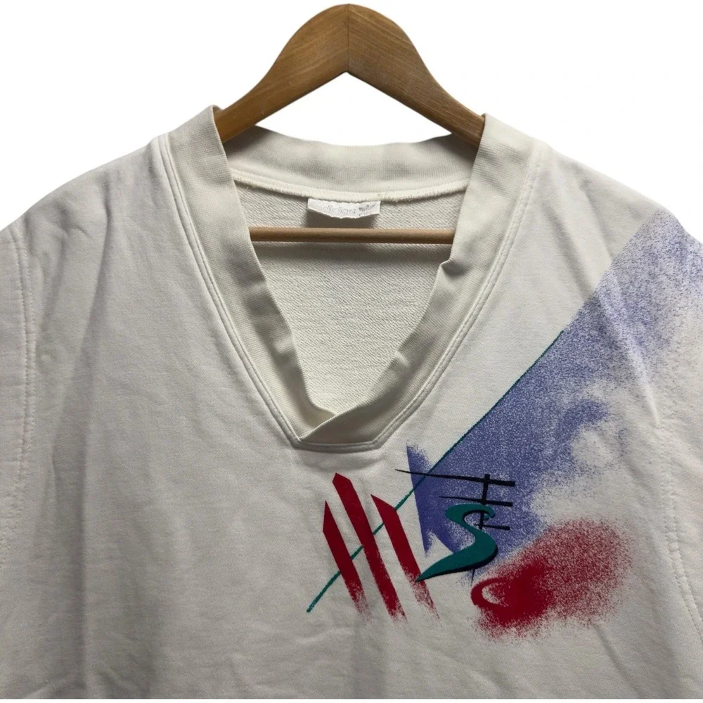 Vtg Adidas 80s Mens Size Large Stefan Edberg White V-Neck Sweatshirt Tennis Vest